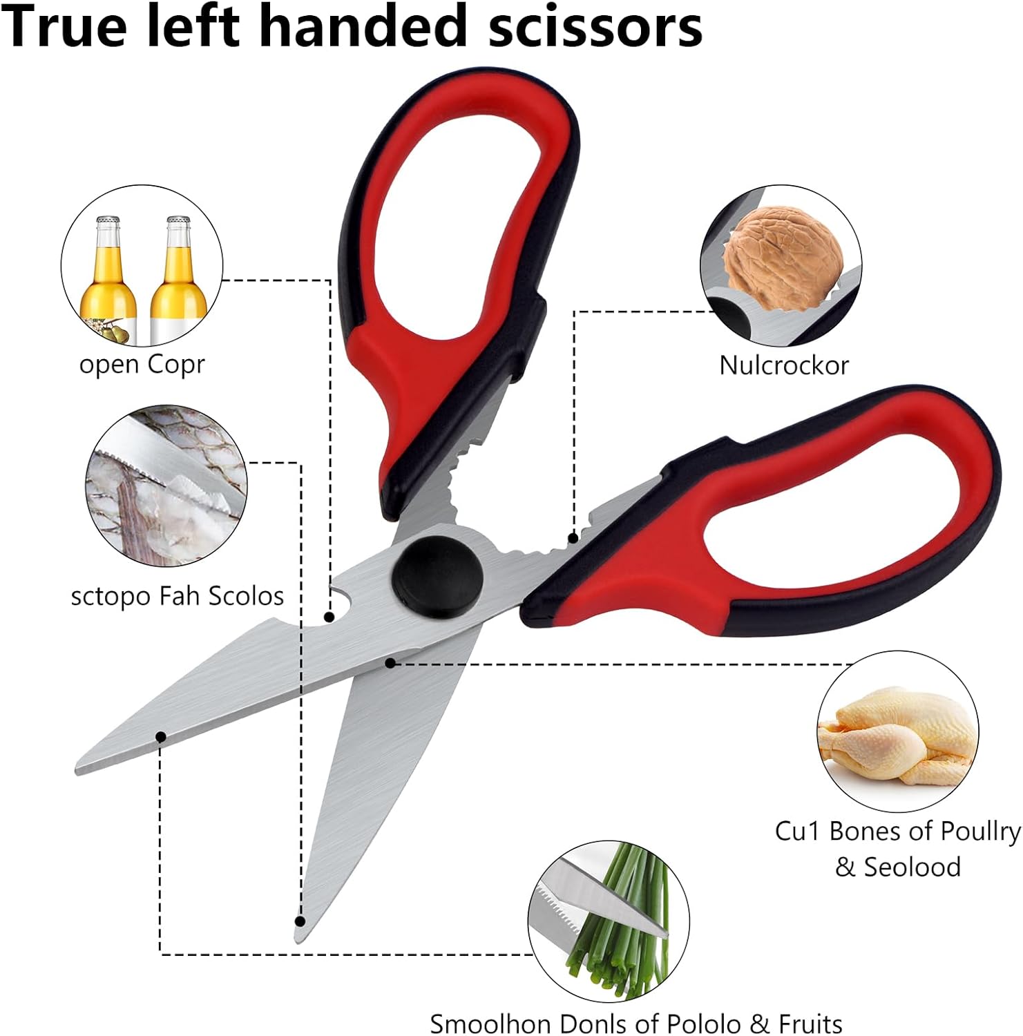 Left Handed Kitchen Scissors, Bailaipor Left Hand Kitchen Poultry Shears Tools All Purpose Heavy Duty