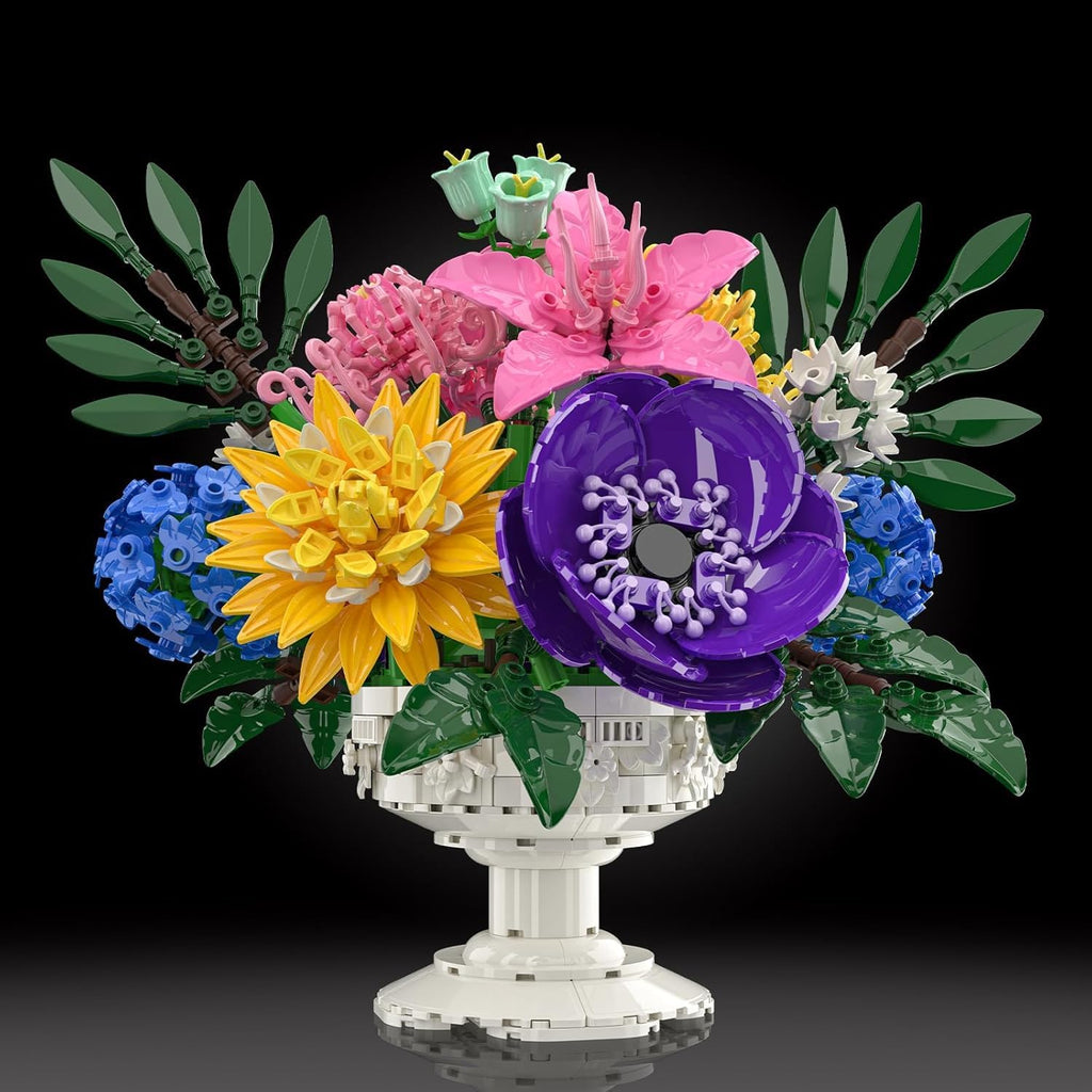 Xbert 1081Pcs Botanicals Flower Bouquet Building Block Sets, Includes Hydrangea, Dahlia, Azalea, Artificial Flowers
