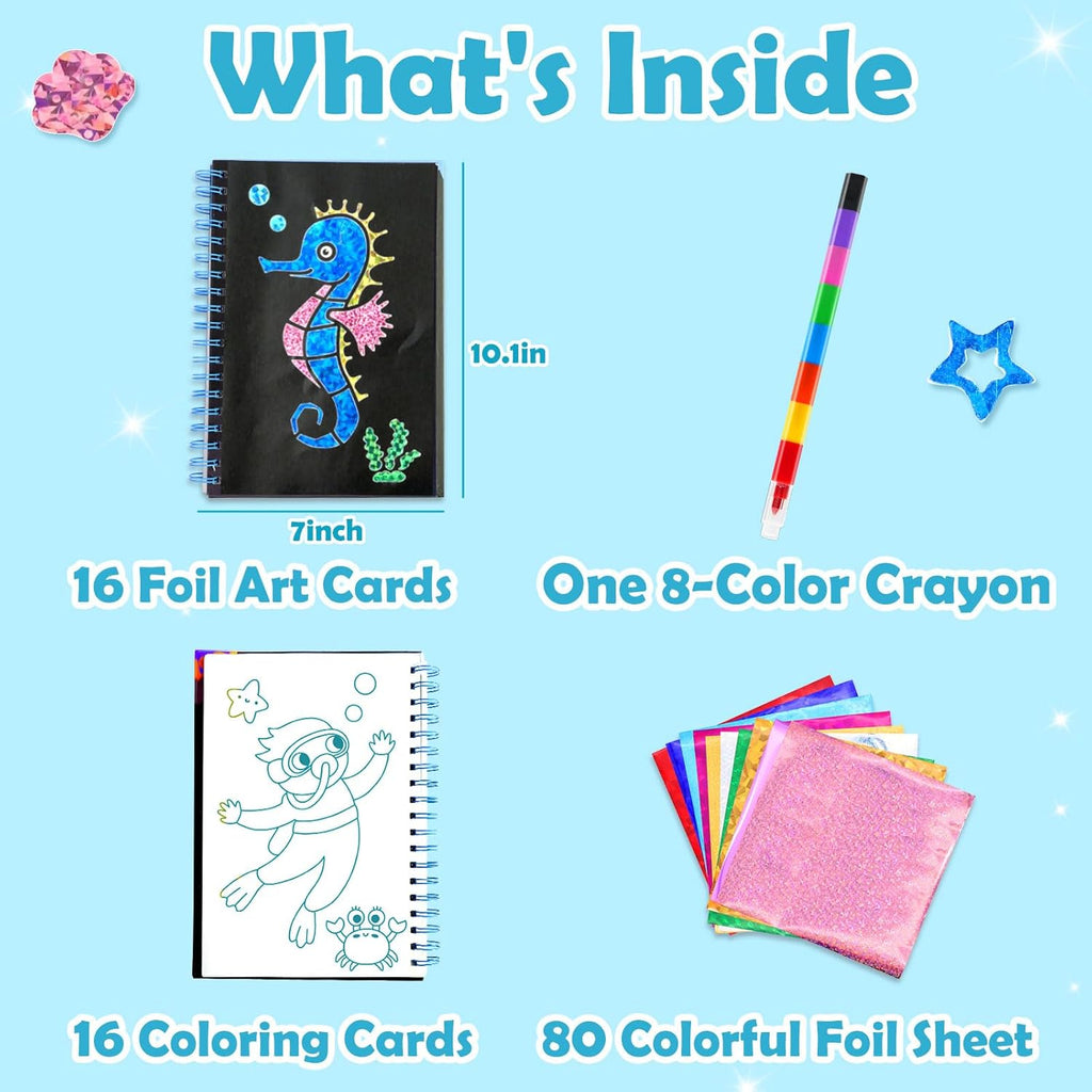 Foil Art Craft Kit for Kids, Sparkly Birthday Gift Toy for Kids