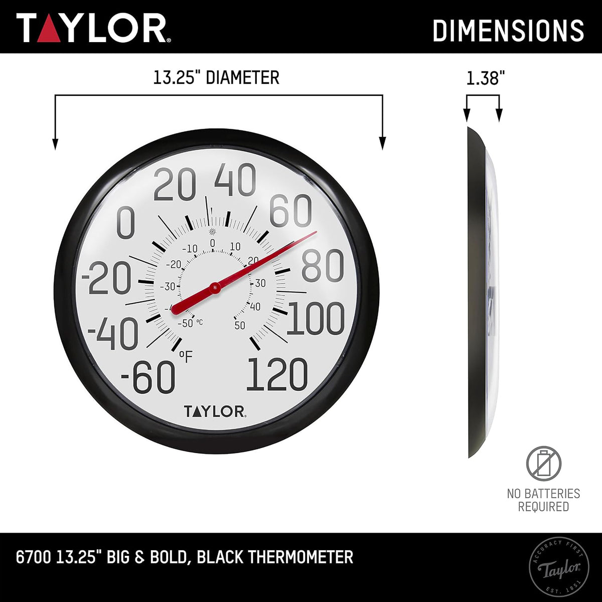 Taylor 13.25 Inch in/Out Dial Weather Thermometer
