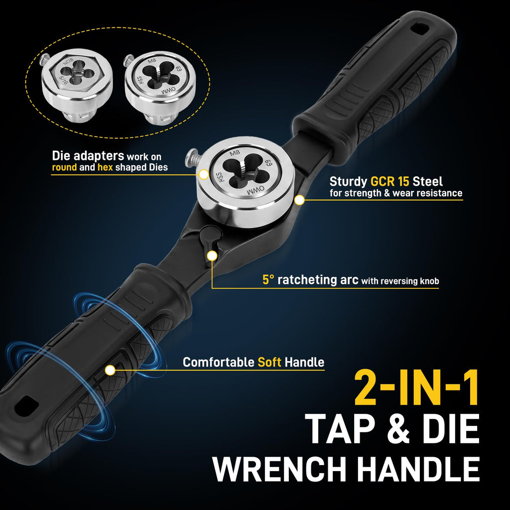 YIYEIE 8PC Ratcheting Tap Handle, 2-IN-1 Extendable Tap Wrench & Die Handle