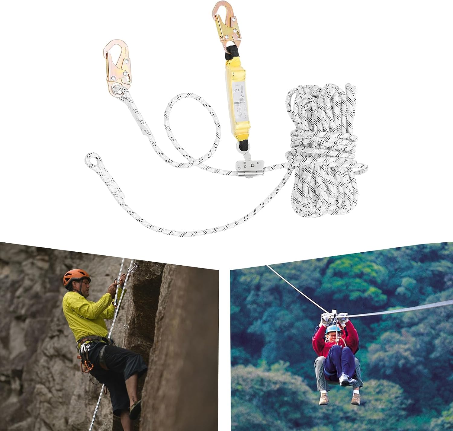 Vertical Lifeline Assembly, 100ft Fall Protection Rope with Rope Grab and Shock Absorber, Polyester Roofing Safety