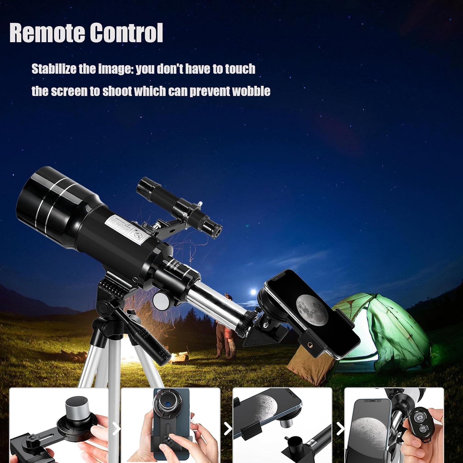 Telescope for Kids & Adults, 70mm Aperture 300mm Telescopes for Astronomy Beginners, 15X-150X Magnification Portable