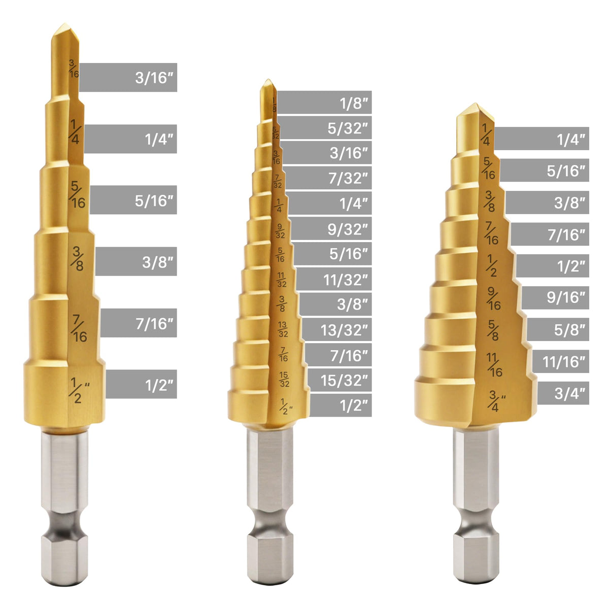 OSTTE Step Drill Bits 3Pc, HSS Titanium Coated Step Drill Bit Set for Wood