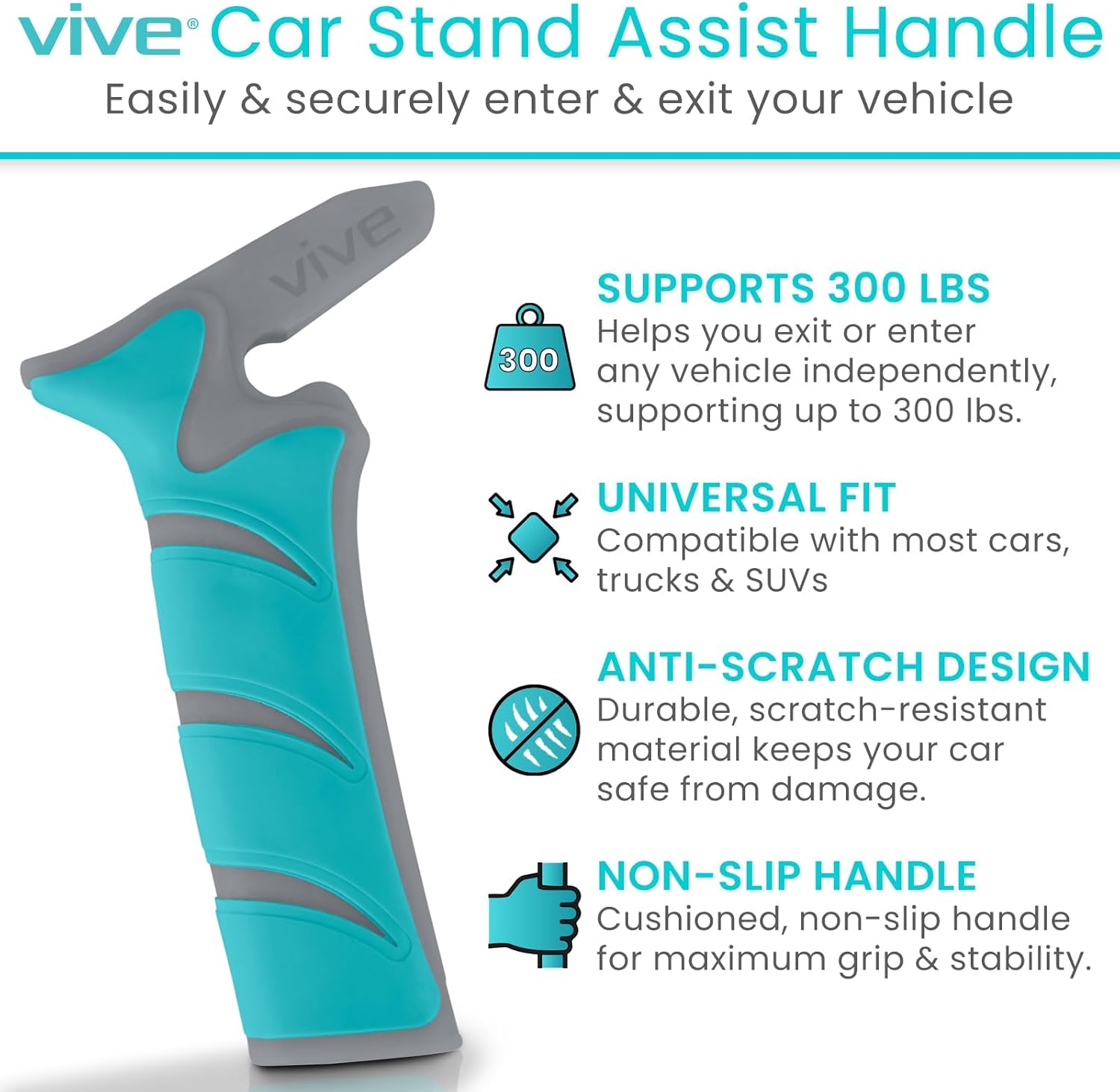 Car Handle Assist for Elderly - Scratch Proof Latch - Auto Grab Bar Cane Support Aid - Standing Mobility Safety Tip