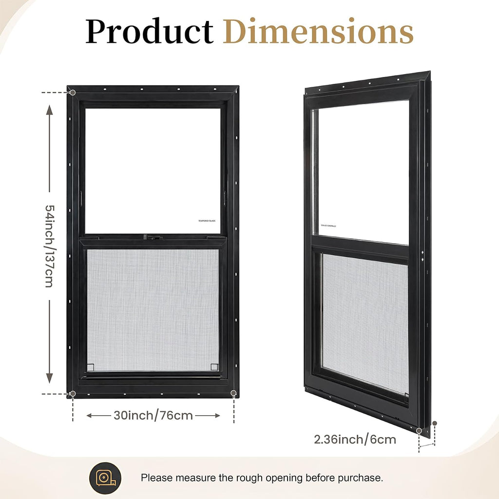 Vinyl Single Hung Sliding Window, 30" x 54" Black