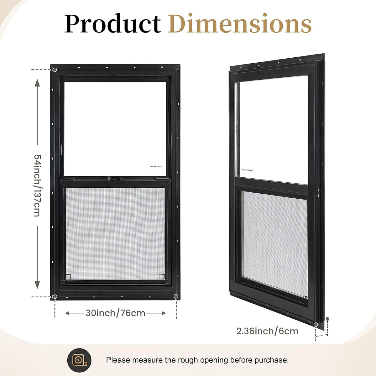 Vinyl Single Hung Sliding Window, 30" x 54" Black