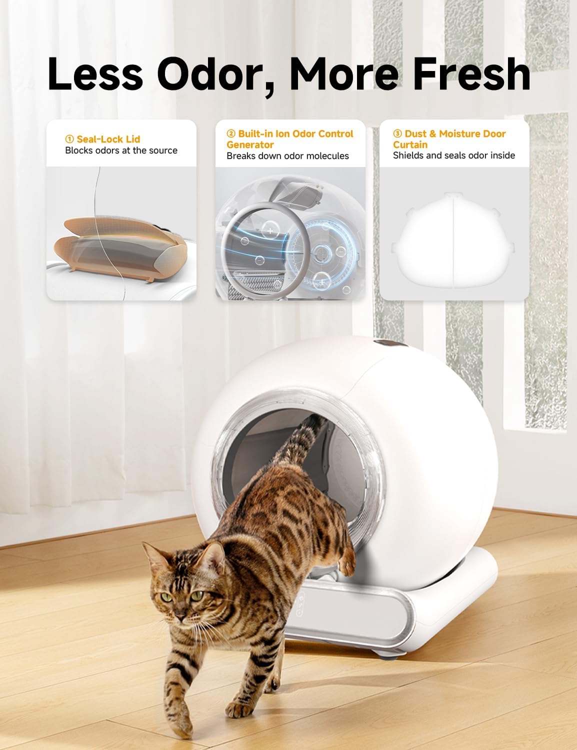 Self Cleaning Litter Box, Integrated Safety Automatic Cat Litter Box Self Cleaning 65L+9L for Multiple Cats, App