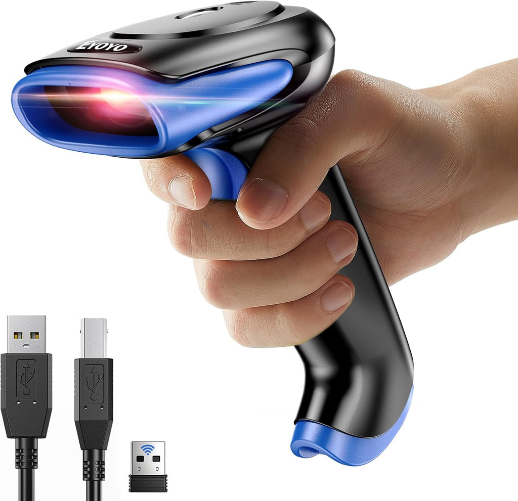 1D 2D Barcode Scanner Wireless Bluetooth Handheld Cordless | QR Bar Code Reader, 2500mAh, USB Wired