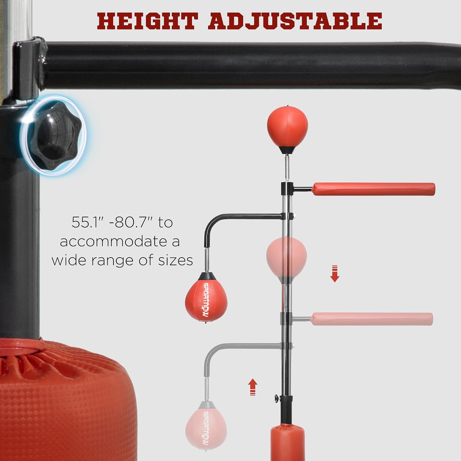 Boxing Bag Stand with Speed 55.1" 80.7" | Reaction Bar Challenge, Reflex Bag Boxing Training Equipment, Suction Cups