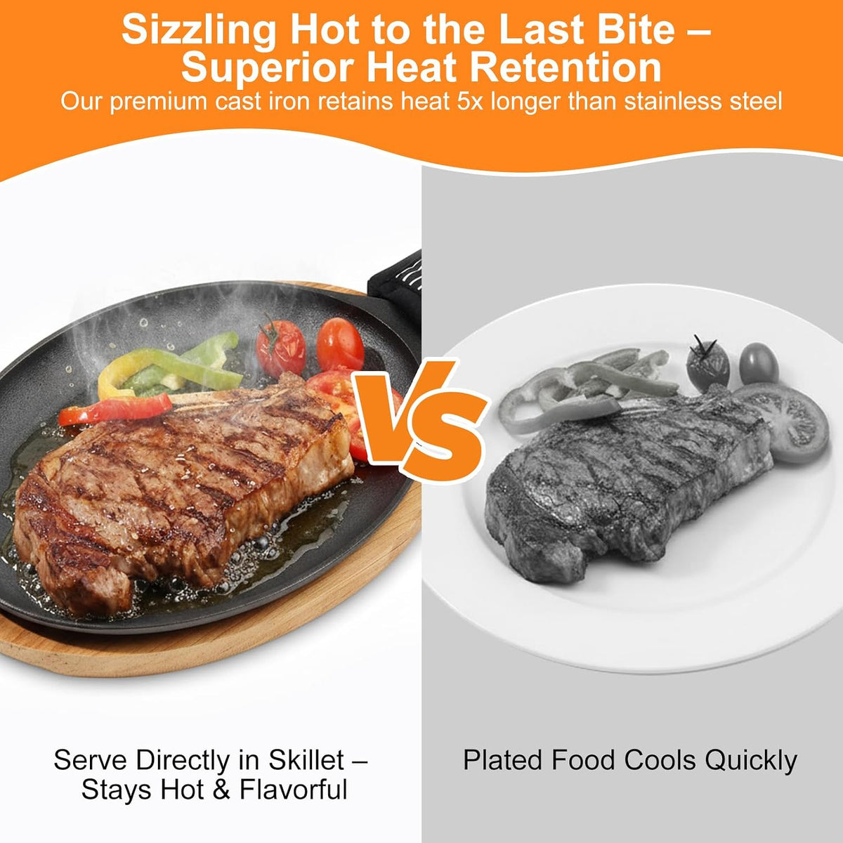 4 Sets Cast Iron Fajita Skillet Set Sizzling Plate with Wooden Base & Anti Scald Protection Hot Handle Cover, Cast