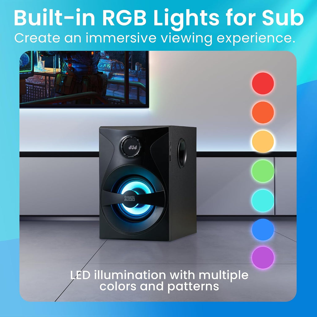 Goldwood Bluetooth 5.1 Surround Sound Home Theater Speaker System with LED Display, FM Tuner, USB/SD Inputs - 6-Piece