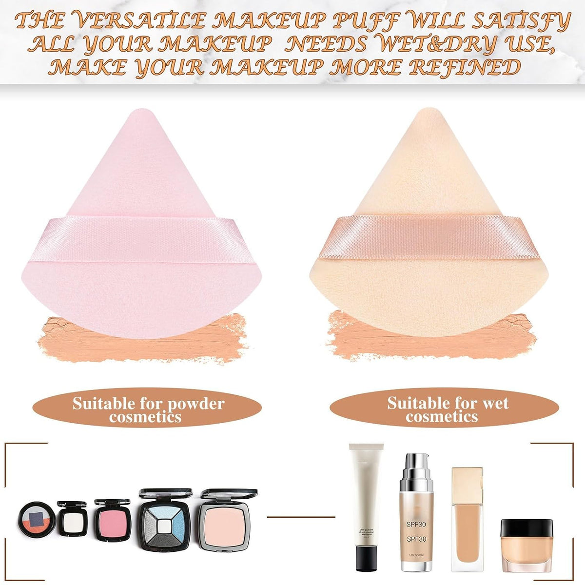 48 Pcs Triangle Powder Puff Velour Makeup Sponges,Bright Color