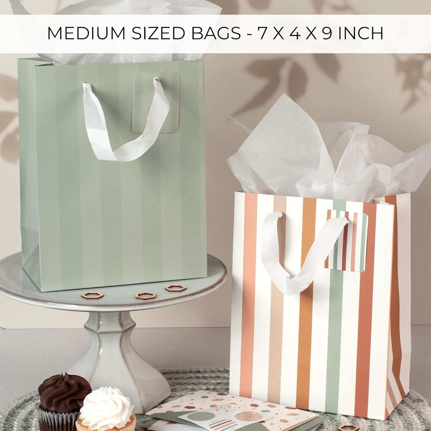 Beautiful Gift Bags Set of 4 - Medium Sized 9" Bags with Handles incl. Matching Tissue Paper, Cards & Small Stickers