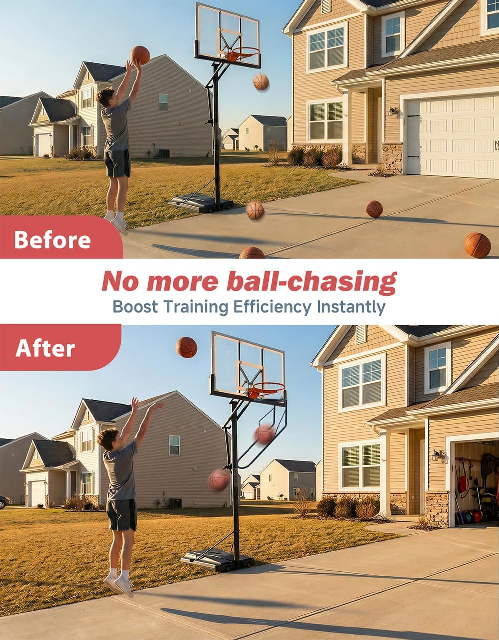 Basketball Rebounder, Heavy Duty & Quick Release Basketball Return Attachment, 180 Degree Rotatable Chute Shot