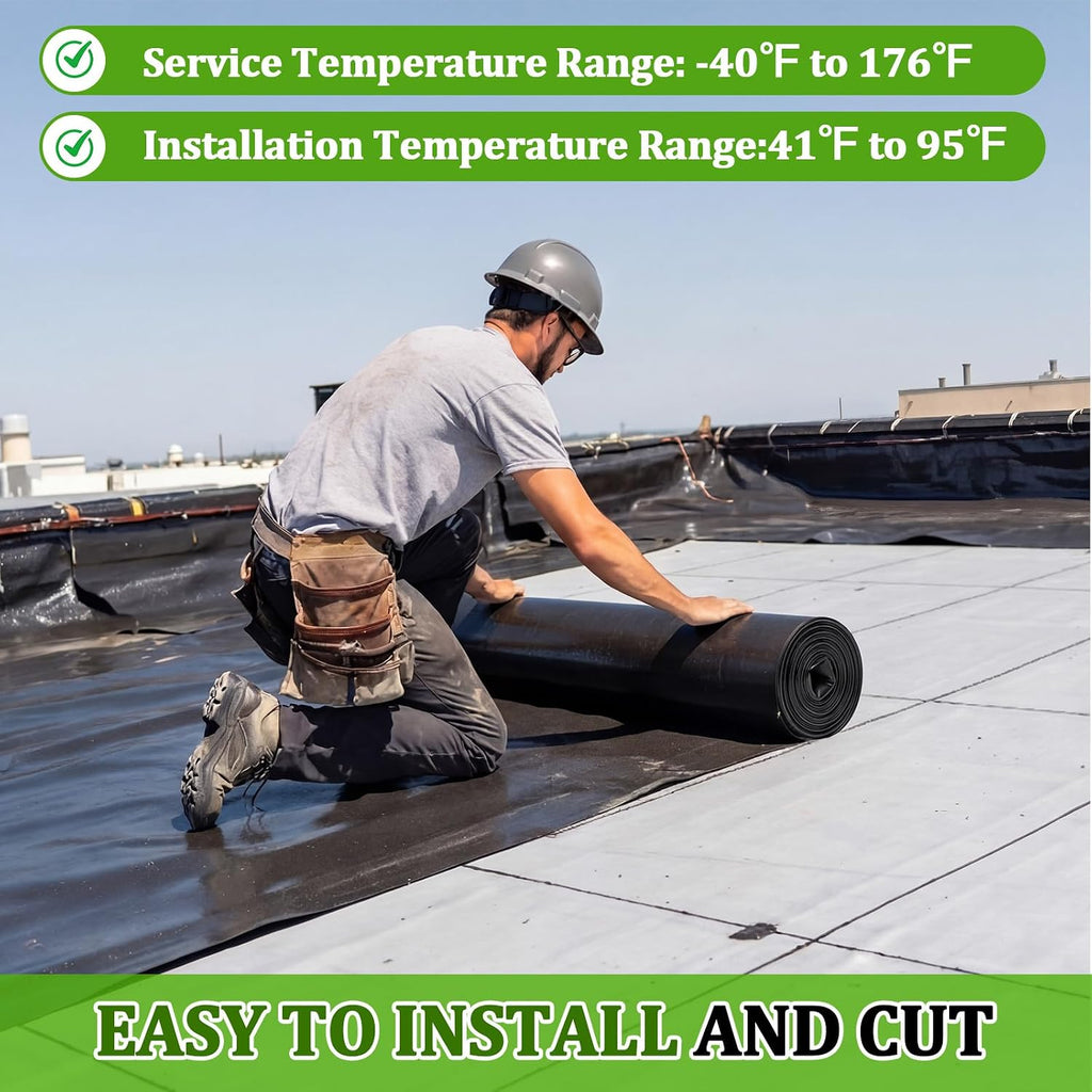 1 Roll EPDM Rubber Roofing Membrane 50 Mil, 39" x 10 Ft, Black