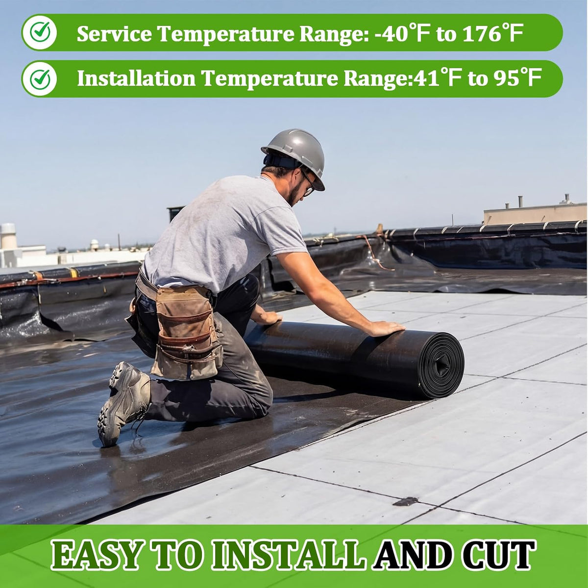 1 Roll EPDM Rubber Roofing Membrane 50 Mil, 39" x 10 Ft, Black
