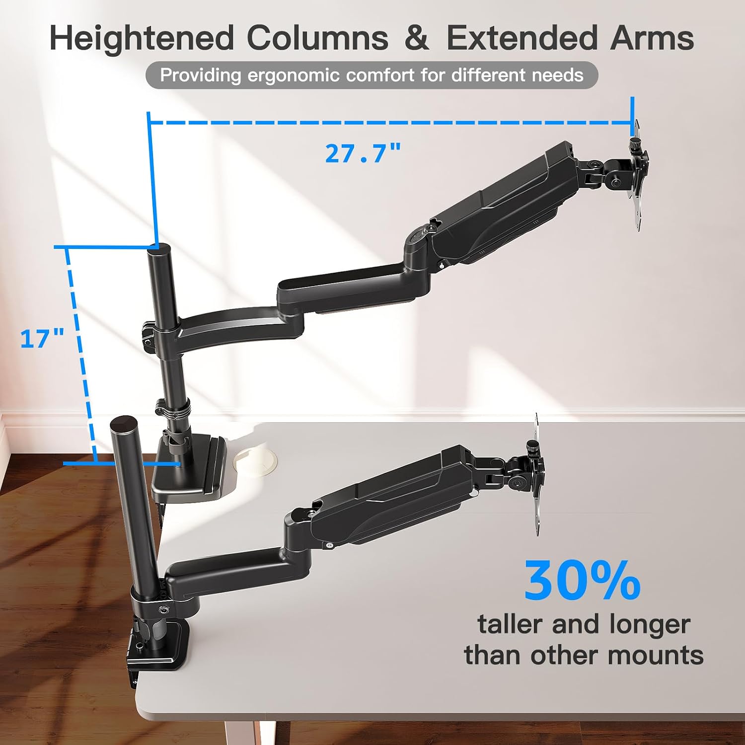 Extra Long Arm Monitor Mount, Fits Max 32" Hold up to 19.8lbs | Single Long Arm Computer Desk Mount, Extra Long
