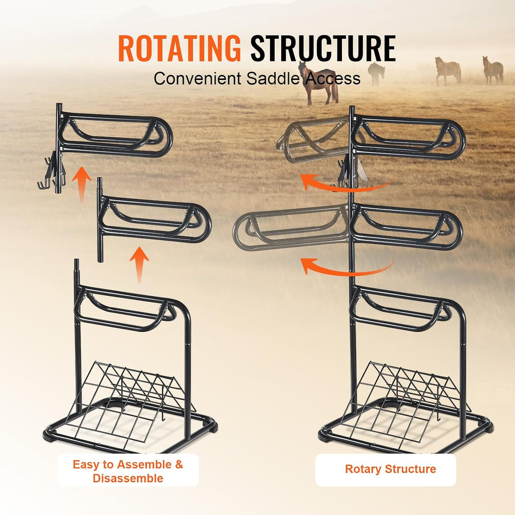 Freestanding Saddle Stand, 30 x 30 x 68.5 in, 3 Tiers Saddle Rack, Heavy Duty Saddle Blanket Holder with Removable &