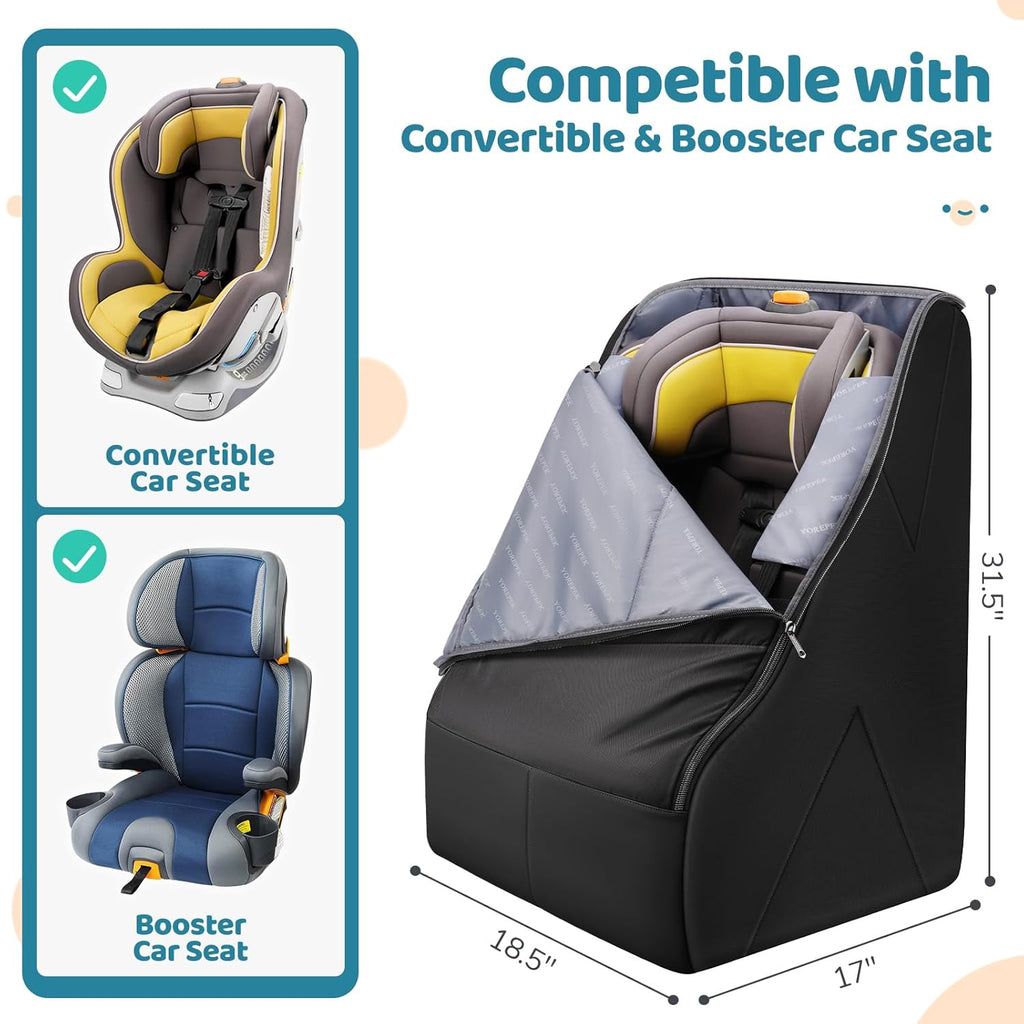 Car Seat Carrier Bag for Airport, Baby Travel Essentials | Shoulder Strap, Waist Strap, Padded Portective, PU Leather