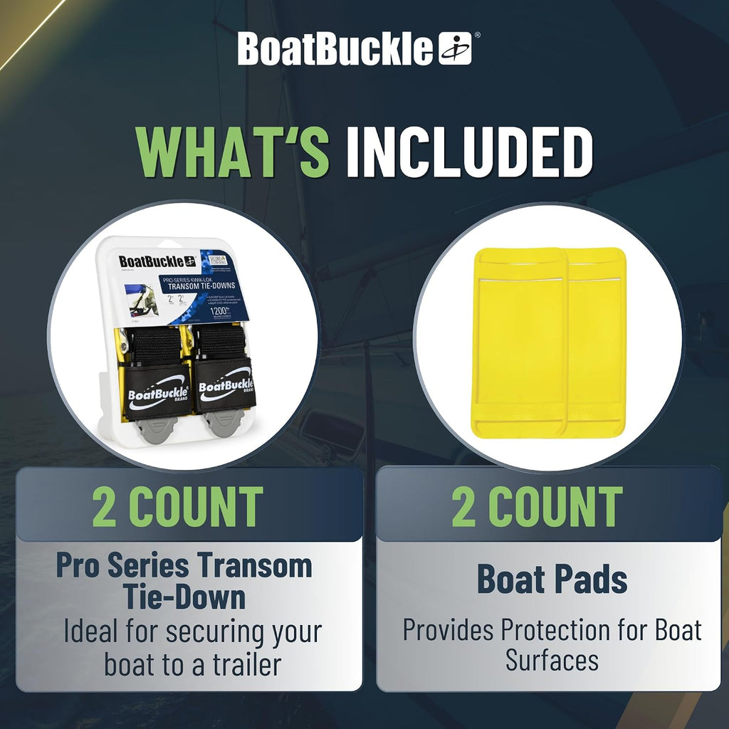 BoatBuckle Pro Series Kwik-Lok Transom Tie Downs, 2 in x 6 Ft, 2-Pack