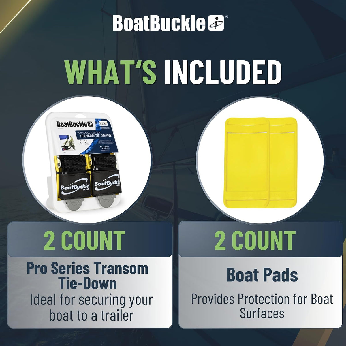 BoatBuckle Pro Series Kwik-Lok Transom Tie Downs, 2 in x 6 Ft, 2-Pack