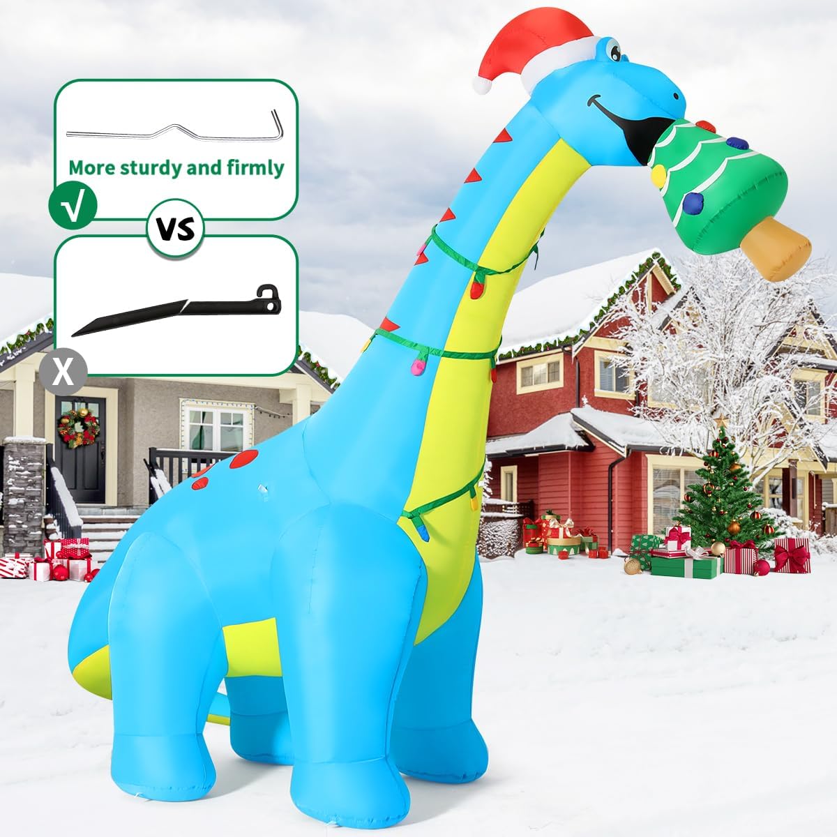 10FT Christmas Inflatables Dinosaur with Christmas Tree Yard Decor | Built-in LEDs and dinosaur with Christmas tree