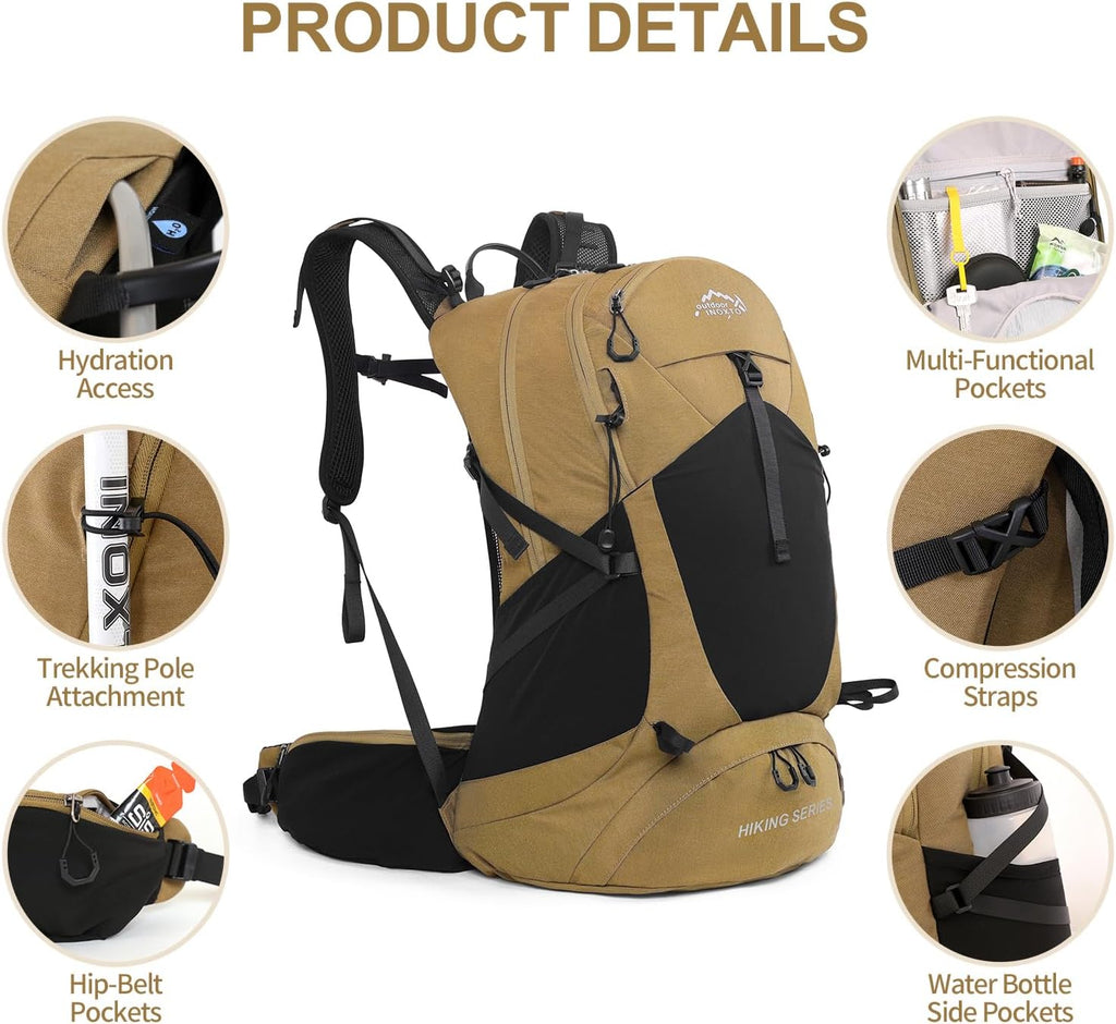 Hiking Backpack, 26L/40L Waterproof Hiking Daypack with 3L Water Bladder and Rain Cover, Lightweight Travel Camping