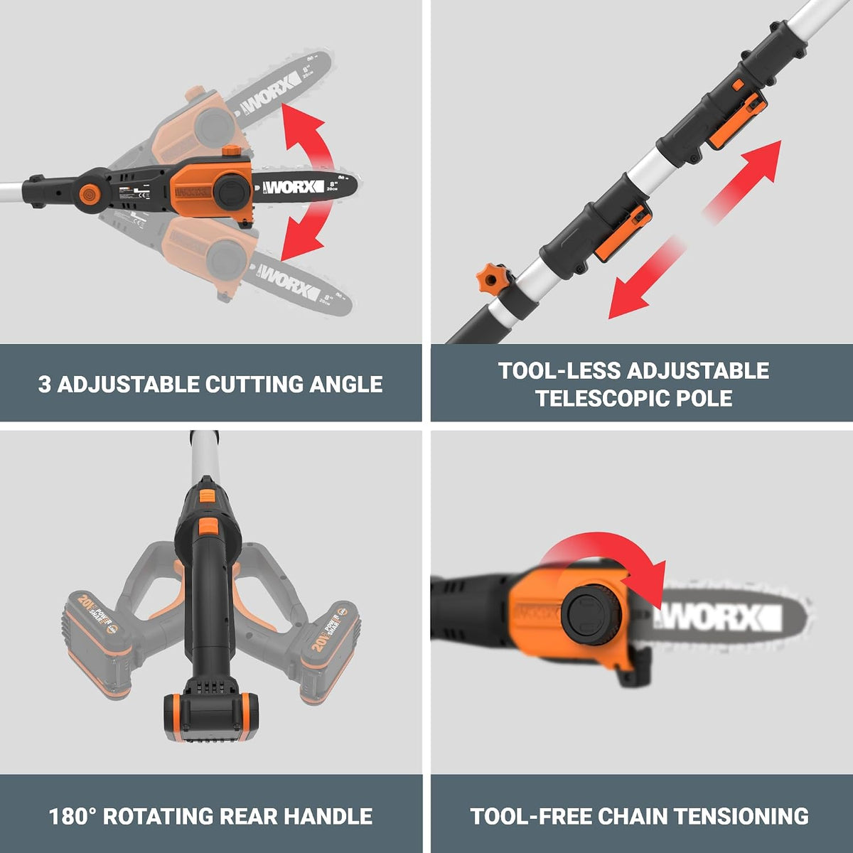 Cordless Pole Saw, 20V 8" Chainsaw, WG349.9 | Battery & Charger not Included, PowerShare, Up to 13.3 ft Reach; Weighs
