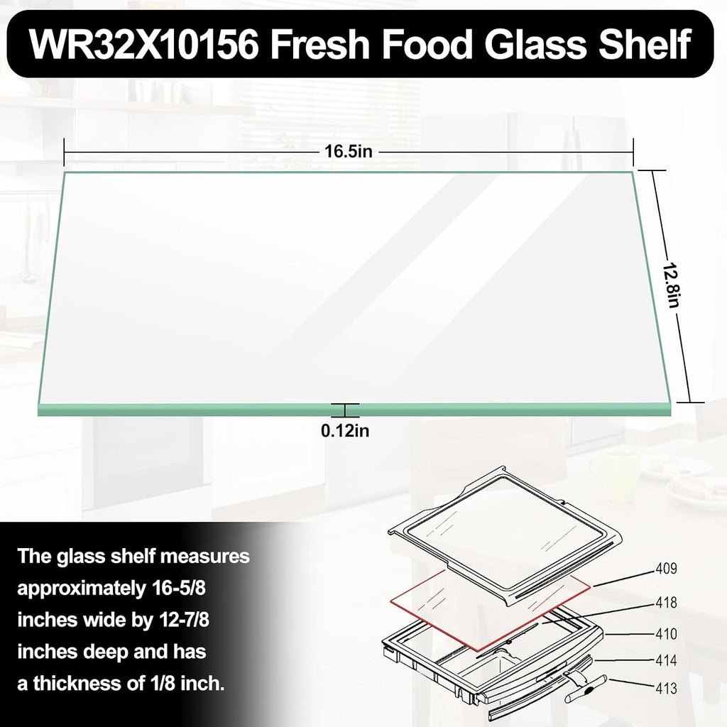Ultra Durable WR32X10156 Refrigerator Glass Shelf Replacement Compatible with GE Refrigerator Upper Crisper Glass (2nd From Bottom) Replaces 913911 AP3187848 AH300608 EA300608 PS300608 Ultra Durable