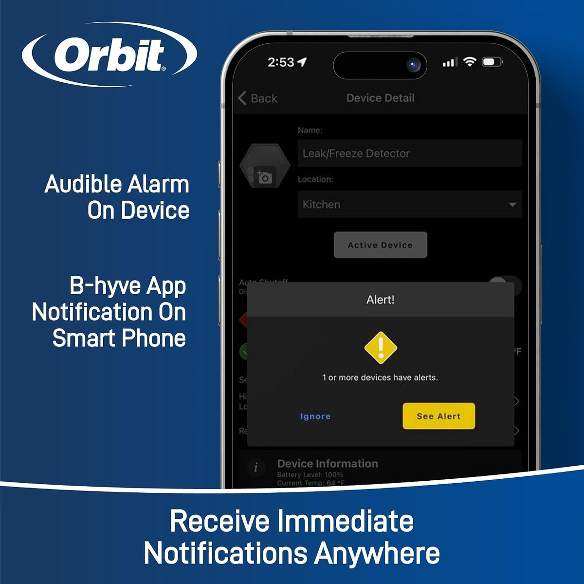 71005 B-hyve Smart Flood Sensor - WiFi Water Leak Detector (5-Pack) | WiFi Connected Flood Sensors Alert App
