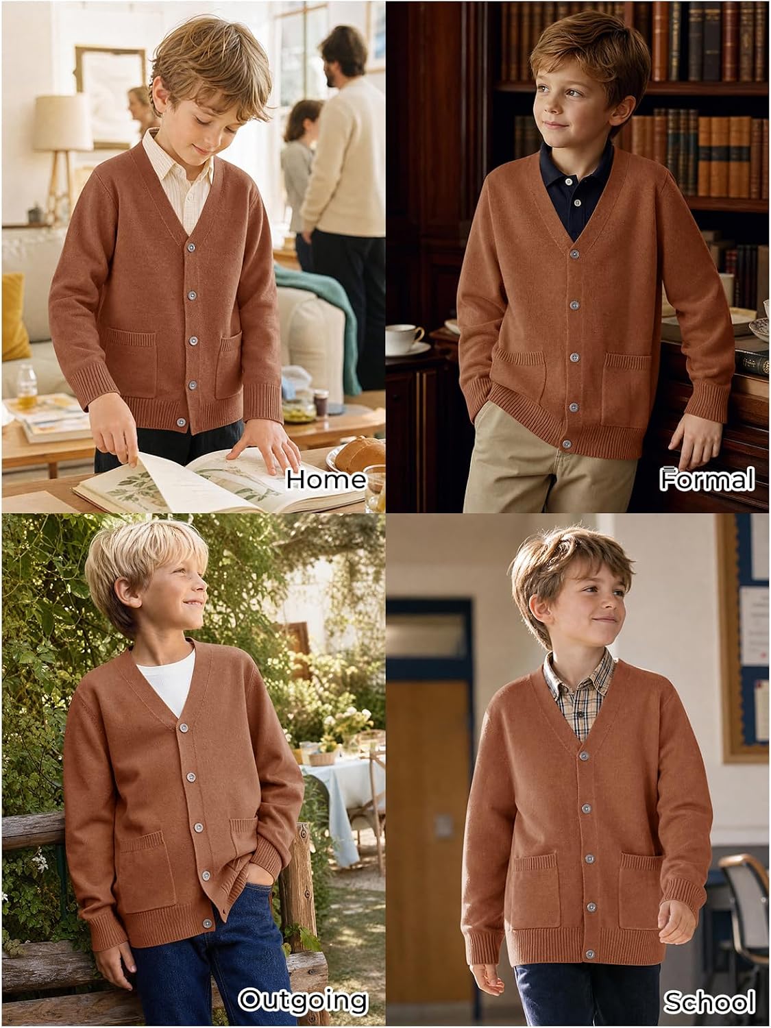 Boys Cardigan Sweater V Neck Button Down Uniform Sweater 5-14Y | Boys Youth School Uniform Cardigan Sweaters with