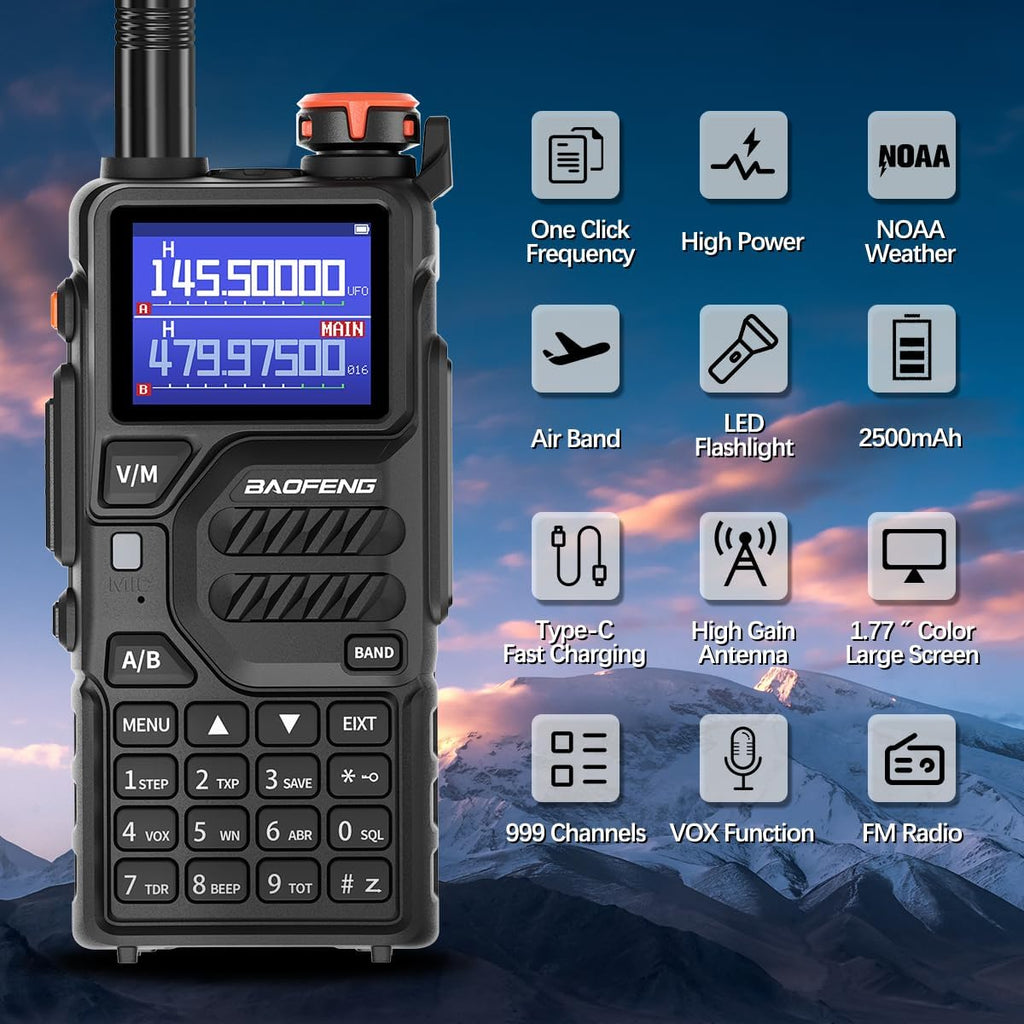 K5PLUS Radio Ham Radio 10W Rechargeable Walkie Talkies Long Range UV32 5RM Handheld Two Way Radio NOAA Weather Radio