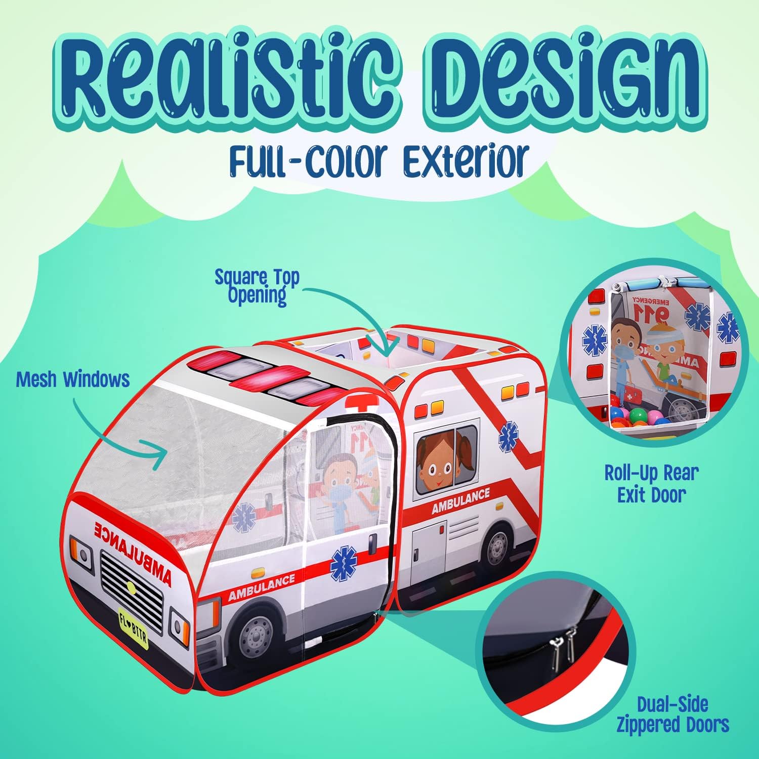 Ambulance Pop-up Play Tent for Kids with Sounds, Doctor Kit & Ball Pit for Toddlers & Up - Easy Setup Pop up Toy for