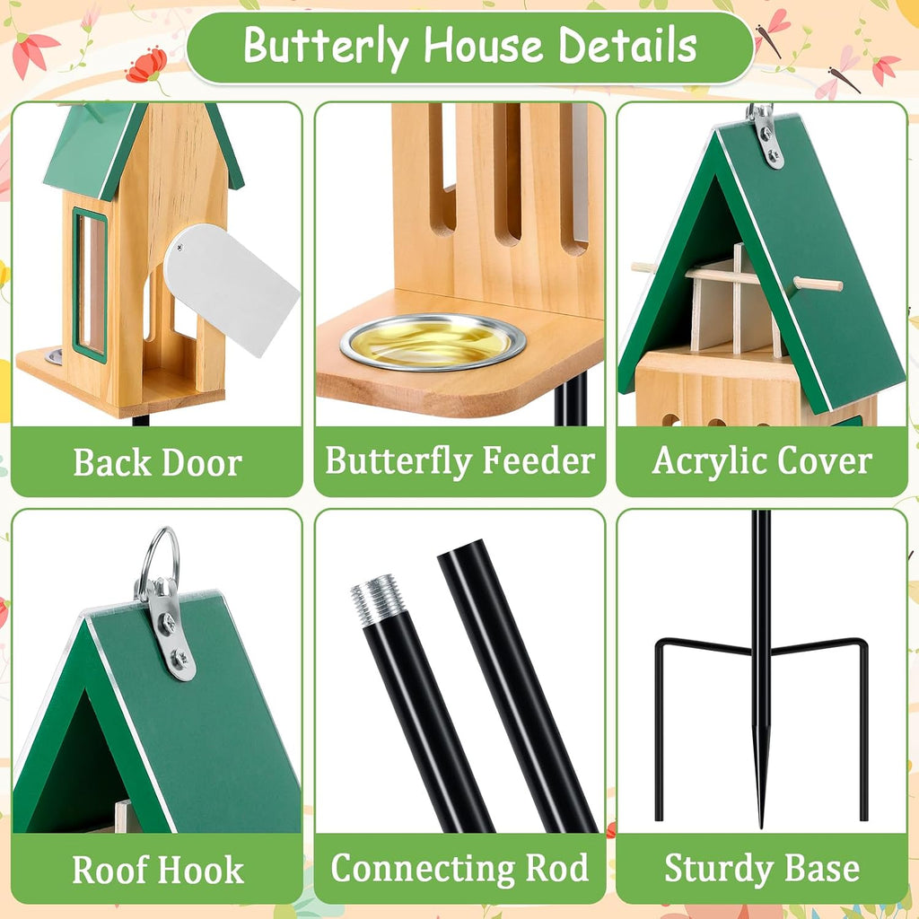 New Upgraded Butterfly House and Feeder for Outside Wooden Butterfly House