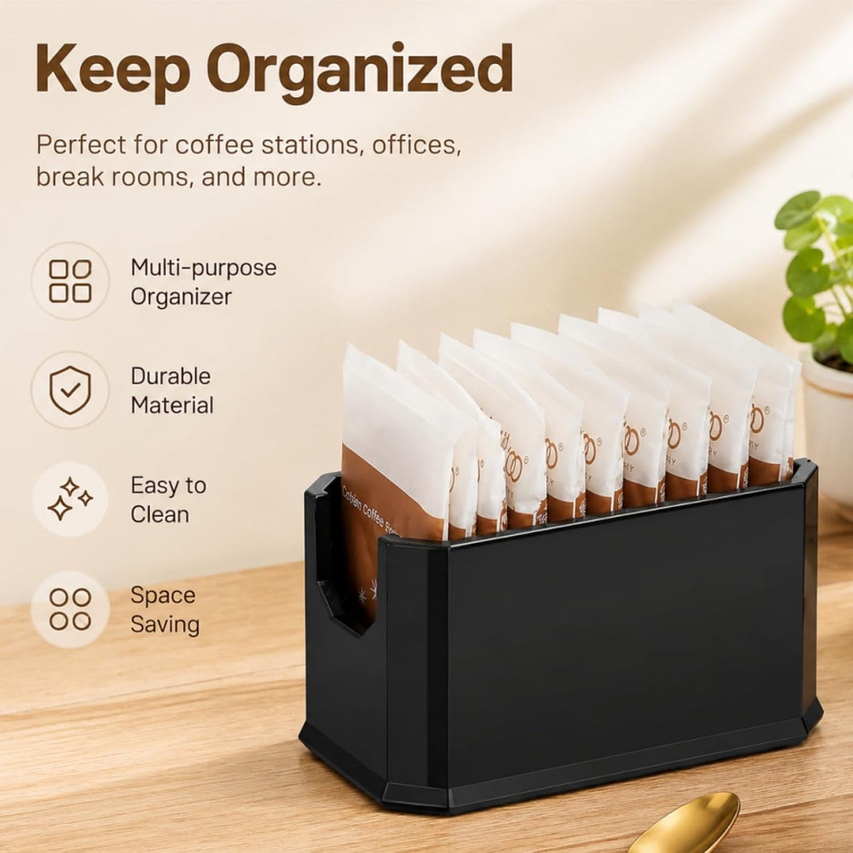 Set of 8 Sugar Packet Holder, Plastic Black Sugar Caddy for Restaurant, Sugar Bag Sweetener Packets Storage Container