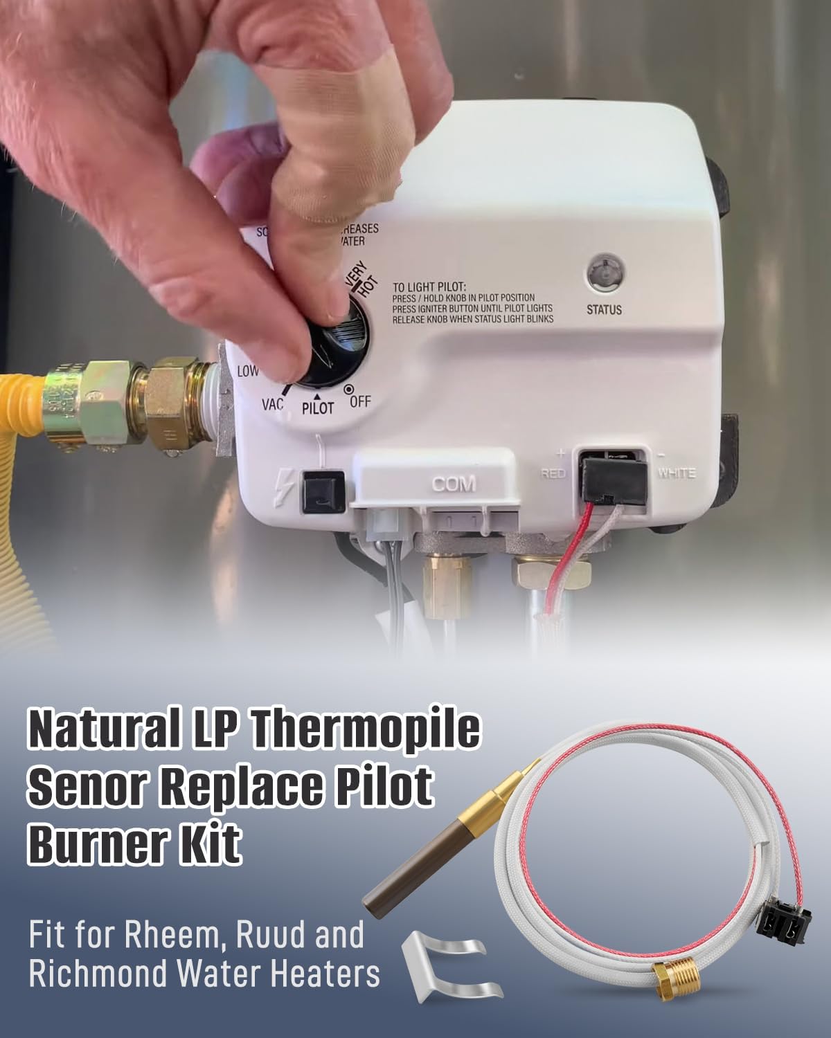 LP Thermopile Senor Fit for Rheem/Ruud/Richmond Water Heaters, Replace SP20824 SP20754 SP21058 SP20800 SP21096 SP20739, Over 750mV