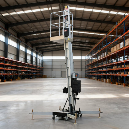 6m–10m Single Mast Vertical Aluminum Alloy Lift Portable Electric Aerial Work Platform for Indoor Warehouse Ceiling