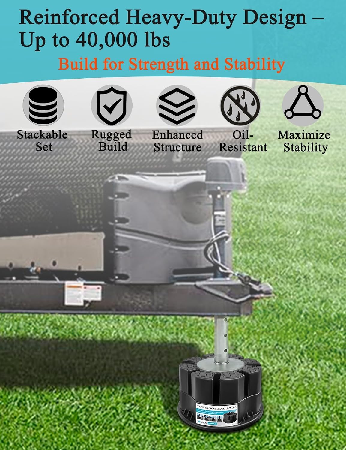 4-Pack 6in Trailer Jack Blocks, 40,000 lb RV Leveling Blocks, Black | Heavy-Duty & Stackable RV Stabilizer Pads