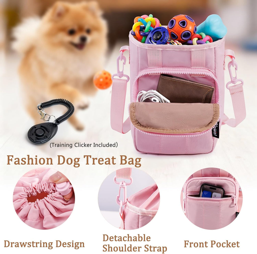 Stylish Dog Training Treat Pouch with Waist & Shoulder Strap, Dog Treat Bag for Walking and Training, Removable