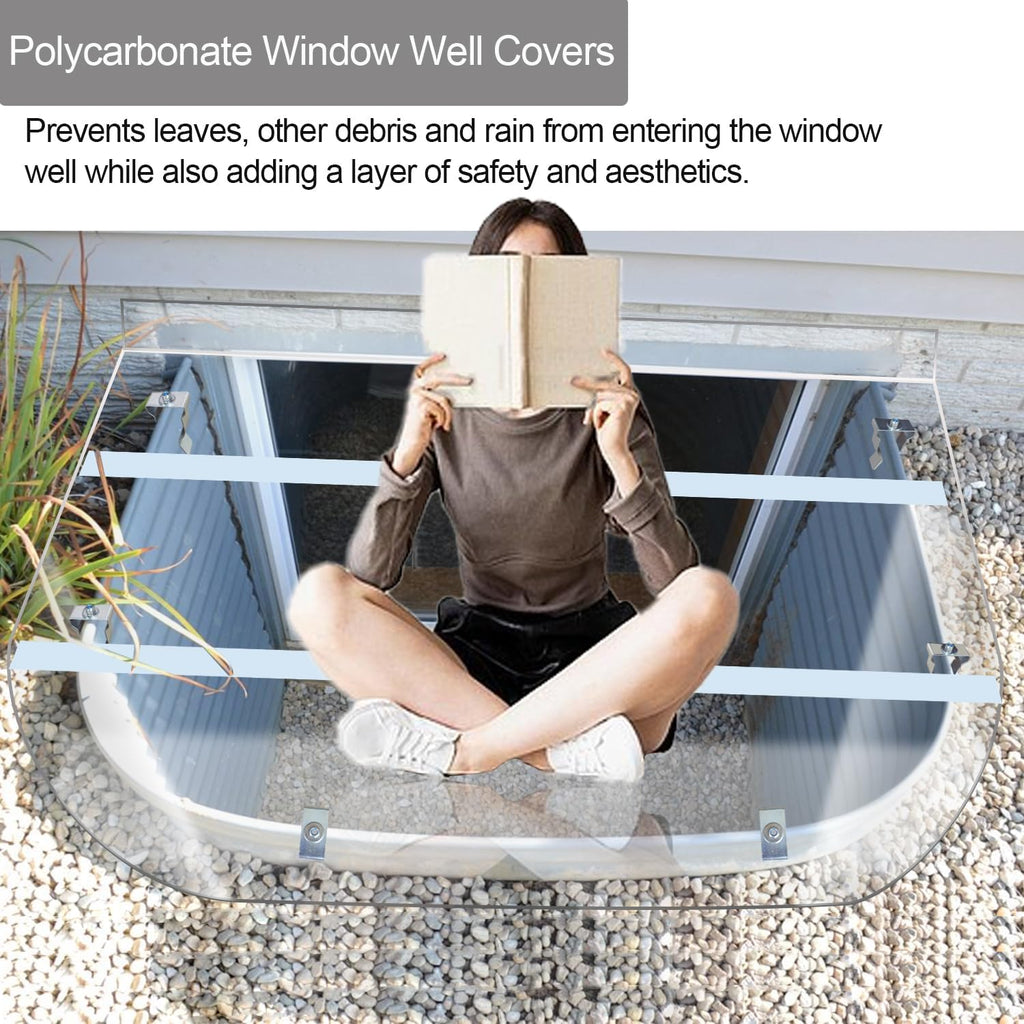 54" x 38" Window Well Covers Outside, Polycarbonate Basement Window Well Cover, Waterproof/Protects Against