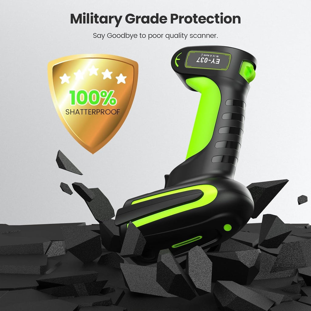 2D QR Industrial Barcode Scanner with Wireless Charging Stand | Rugged Heavy Duty&IP65 Waterproof, 3-in-1