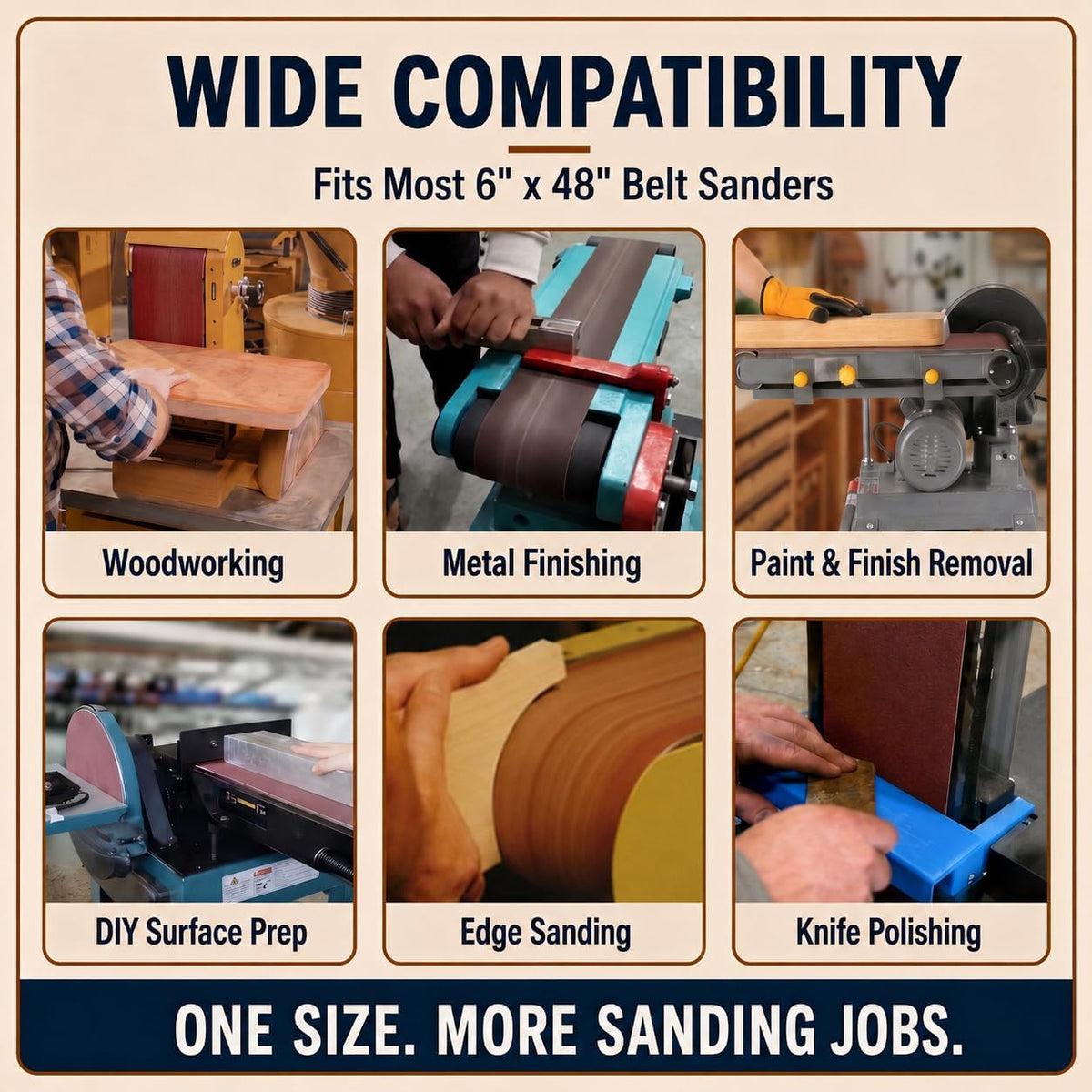 6x48 Sanding Belts, 5 Pack, 1 Each of 80/120/150/240/400 Grits