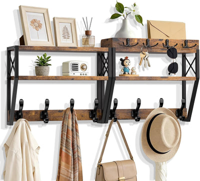 Upgraded 3-Tier Large Coat Rack Wall Mount with Shelf, 4 in 1 Versatile Coat and Key Hanger Wall Mount, 32-inch