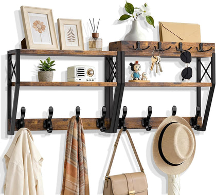 Upgraded 3-Tier Large Coat Rack Wall Mount with Shelf, 4 in 1 Versatile Coat and Key Hanger Wall Mount, 32-inch