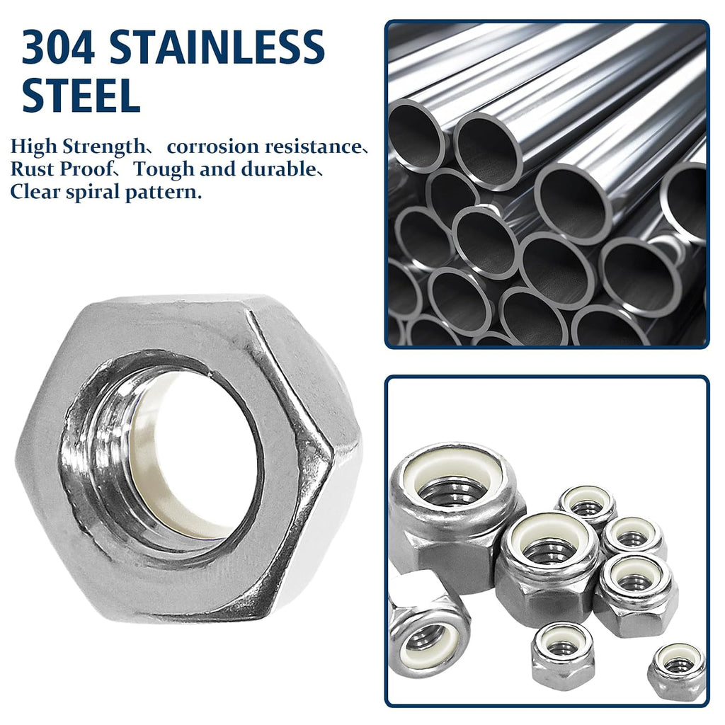 SAE Lock Nut Assortment Kit 113Pcs, #6-1/2 Stainless Locking Nut