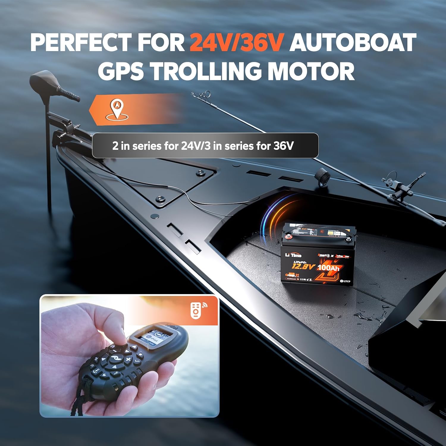 12V 100Ah Trolling Motor LiFePO4 Battery for Marine, Boat, Yacht | Bluetooth, Group 31, Max. 15000 Cycles, Low-Temp