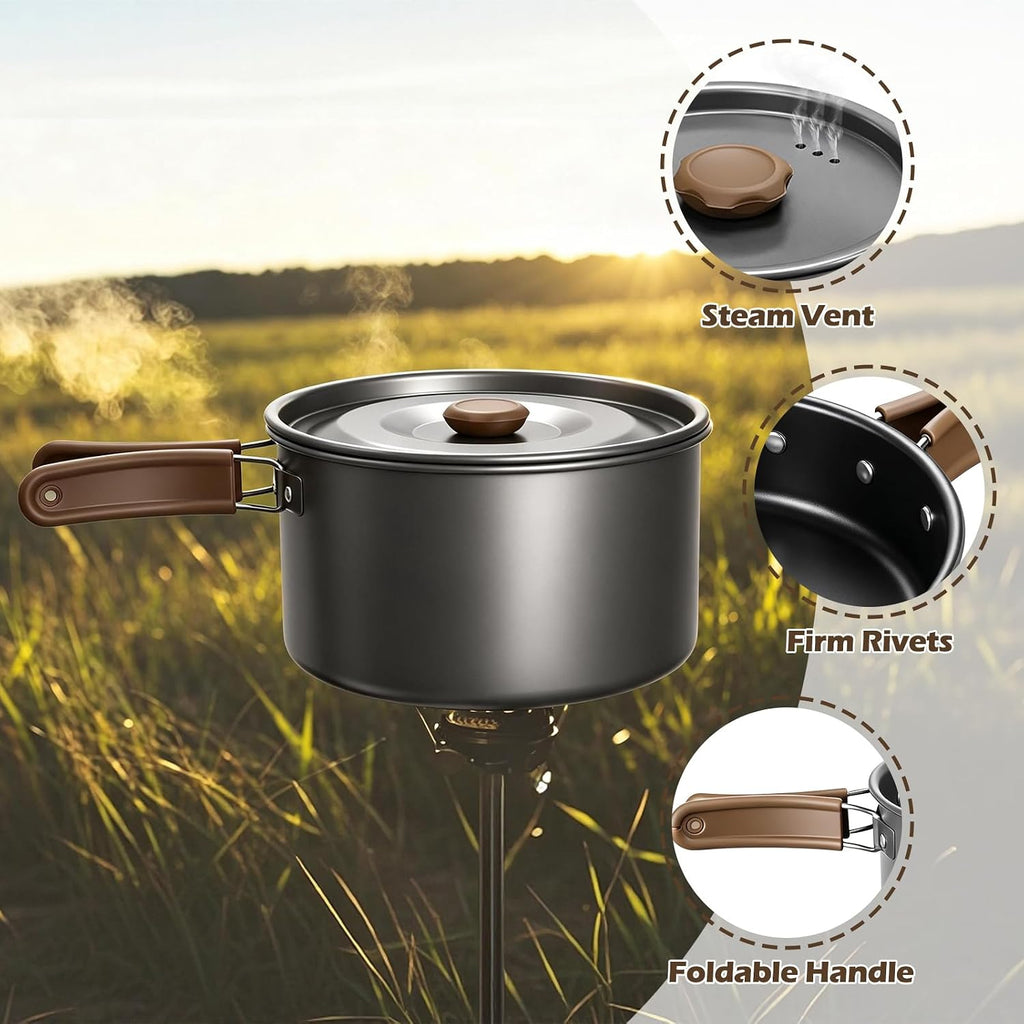 18PCS Camping Cookware Set, Camping Cooking Pot Pan Mess Kit | Camp Cooking Essentials Equipment Accessories with