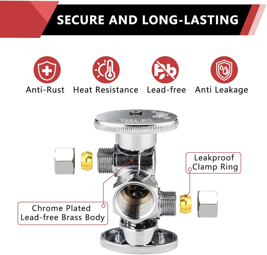 1PC EFIELD Dual Compression FIP Angle Stop Valve,2 Shut Off Valve/Handle | 1/2" Fip Iron Pipe x (3/8 inch x 3/8