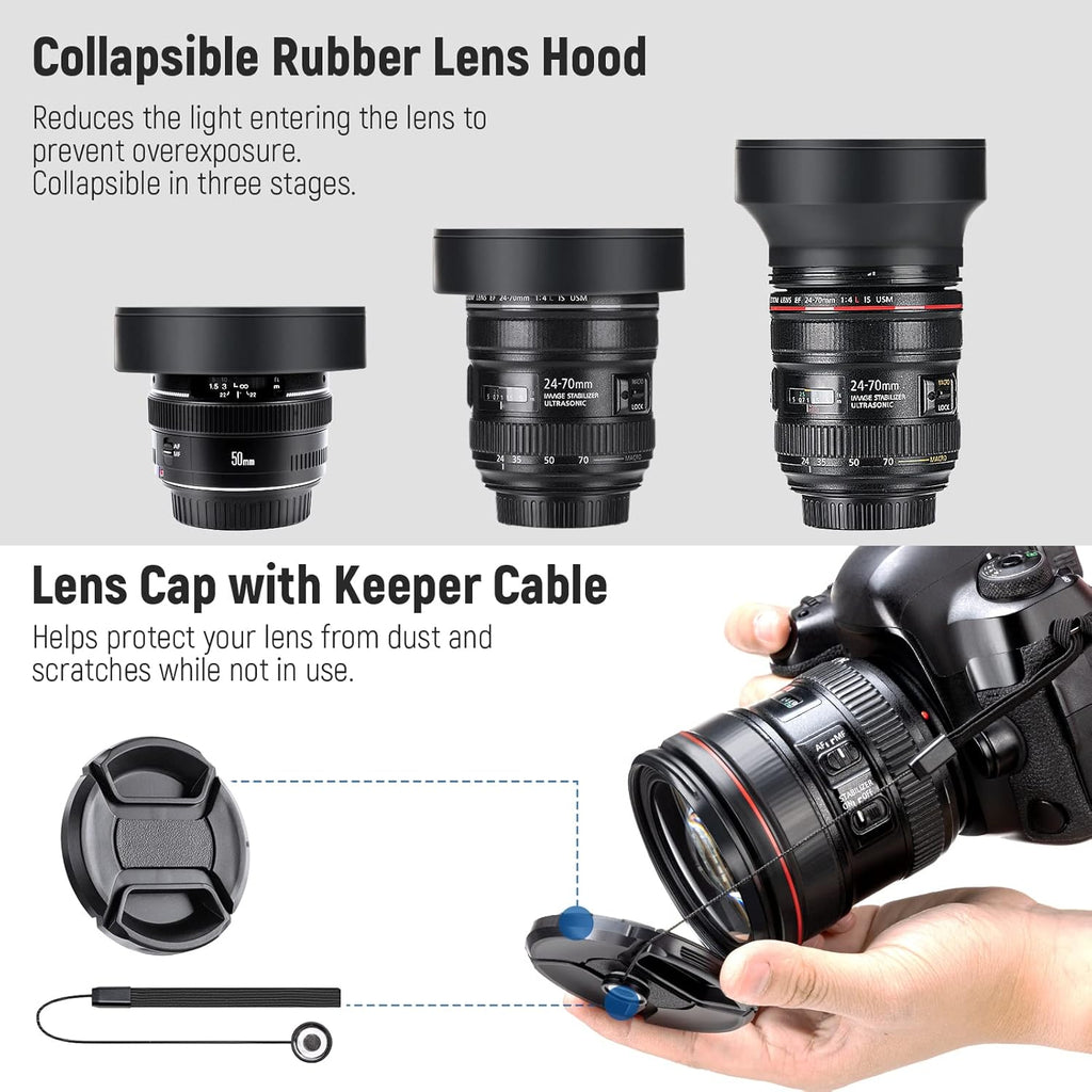 67mm ND Filter Kit and Lens Accessories, ND2 ND4 ND8 UV FLD CPL(Circular Polarizing) Filter Set with Lens Cap/Tulip